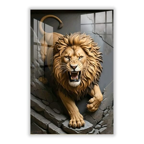 Lion Walking Acrylic Wall Art Frame